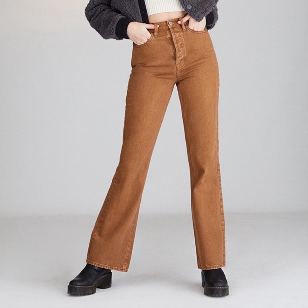 PACSUN BROWN HIGH RISE BOOT CUT FLARE JEANS